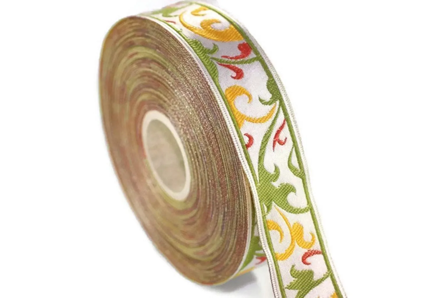 0.86 inches Light Green and Yellow Jacquard Trims 22mm, Spring Style Woven Border, Upholstery Fabric, Trimming Ideas CNK11