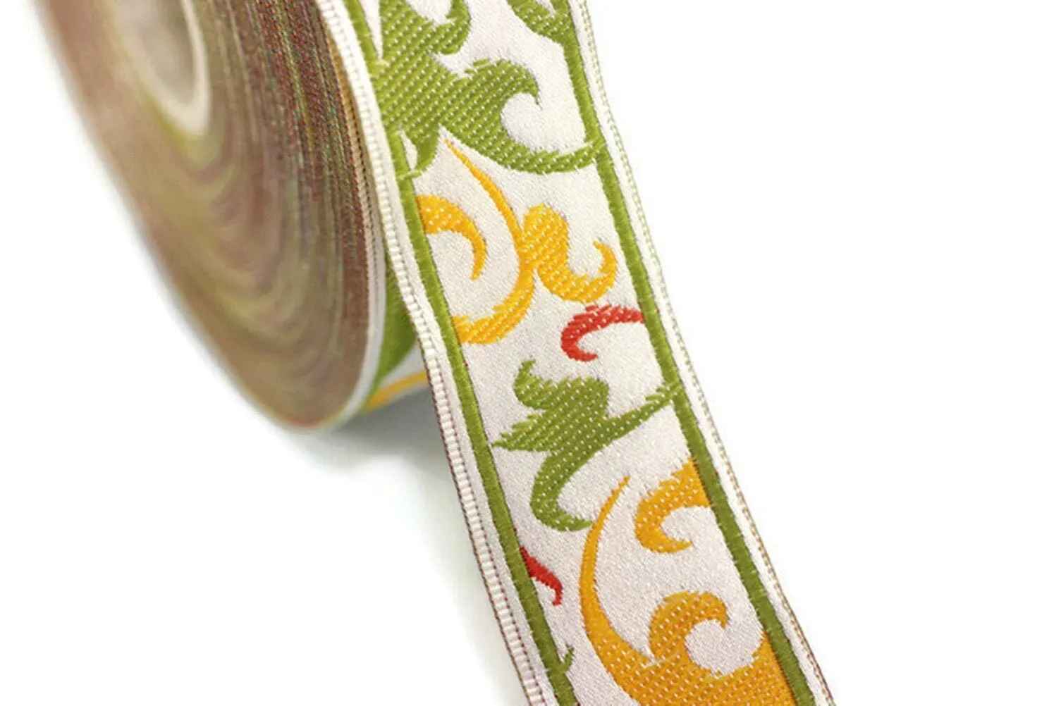 0.86 inches Light Green and Yellow Jacquard Trims 22mm, Spring Style Woven Border, Upholstery Fabric, Trimming Ideas CNK11