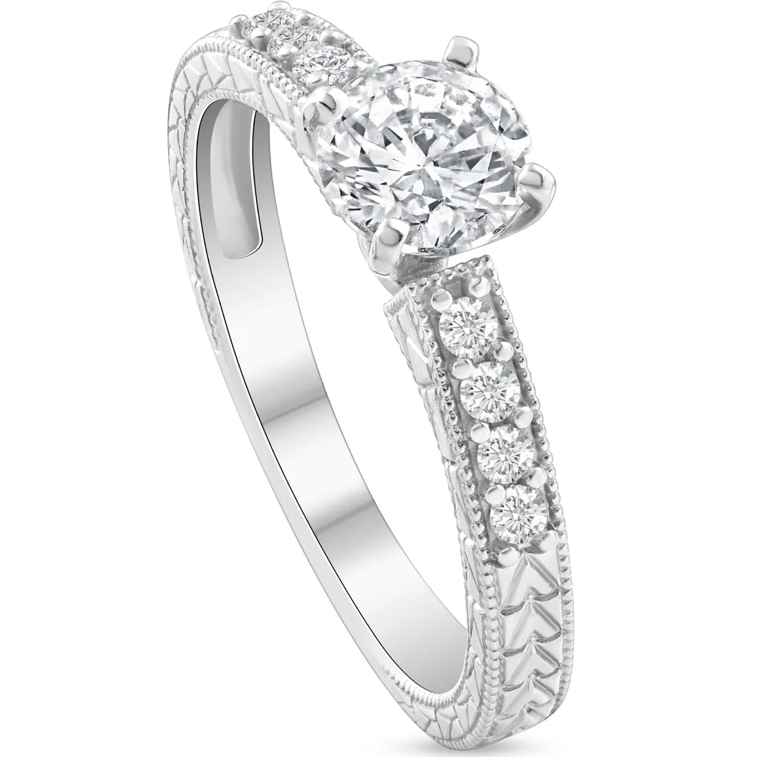 1 1/2ct Diamond Engagement Ring & Matching Vintage Wedding Band Set White Gold