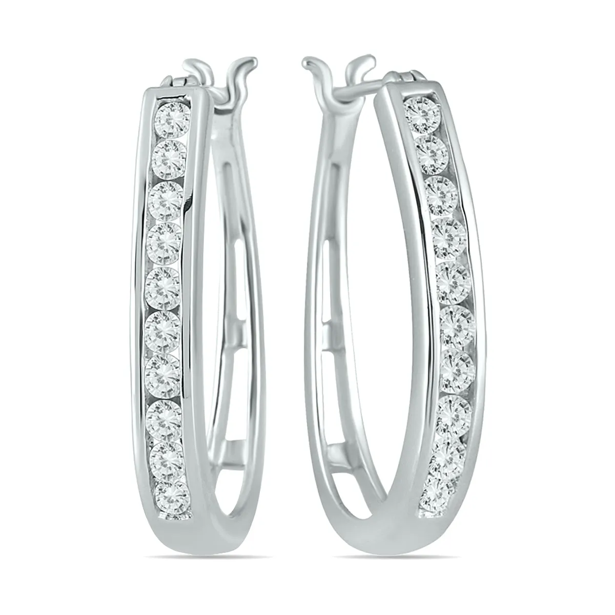 1 Carat Tw Diamond Hoop Earrings In 10K White Gold