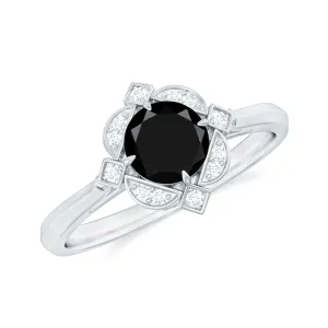 1 CT Vintage Created Black Diamond Engagement Ring