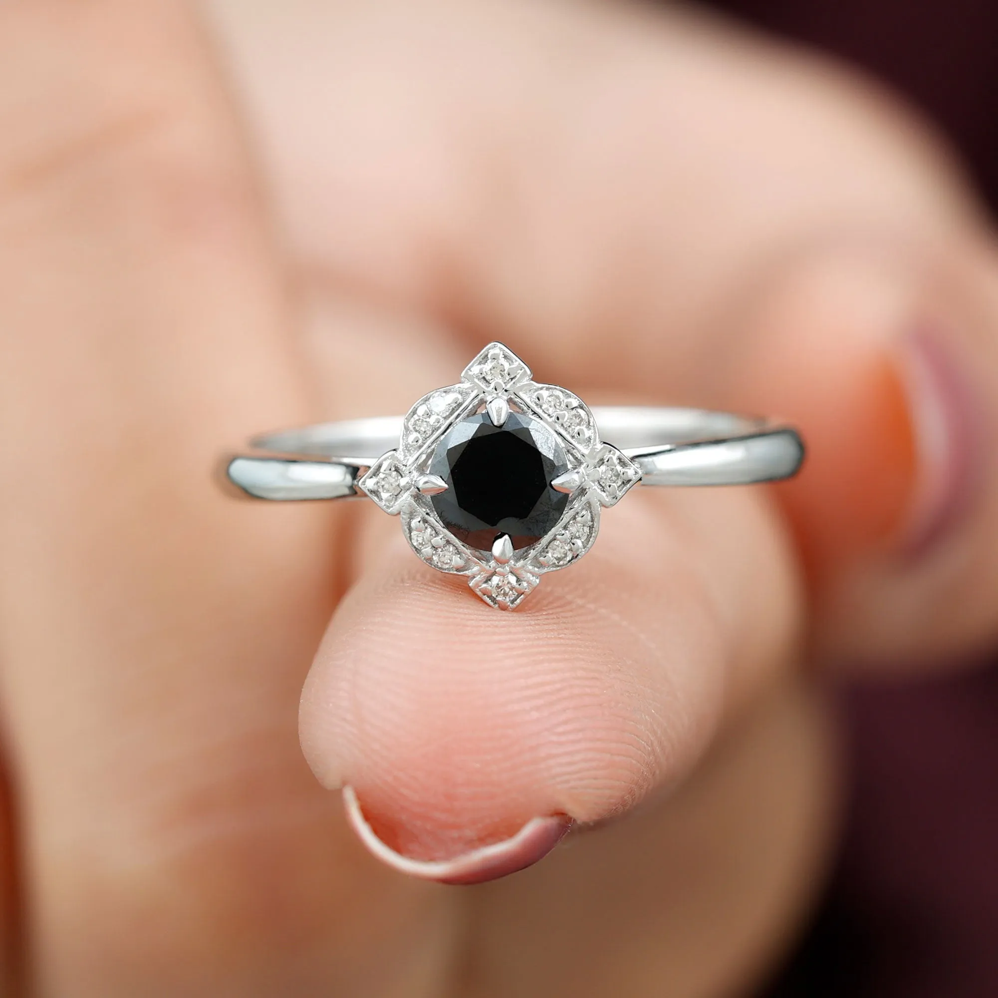 1 CT Vintage Created Black Diamond Engagement Ring