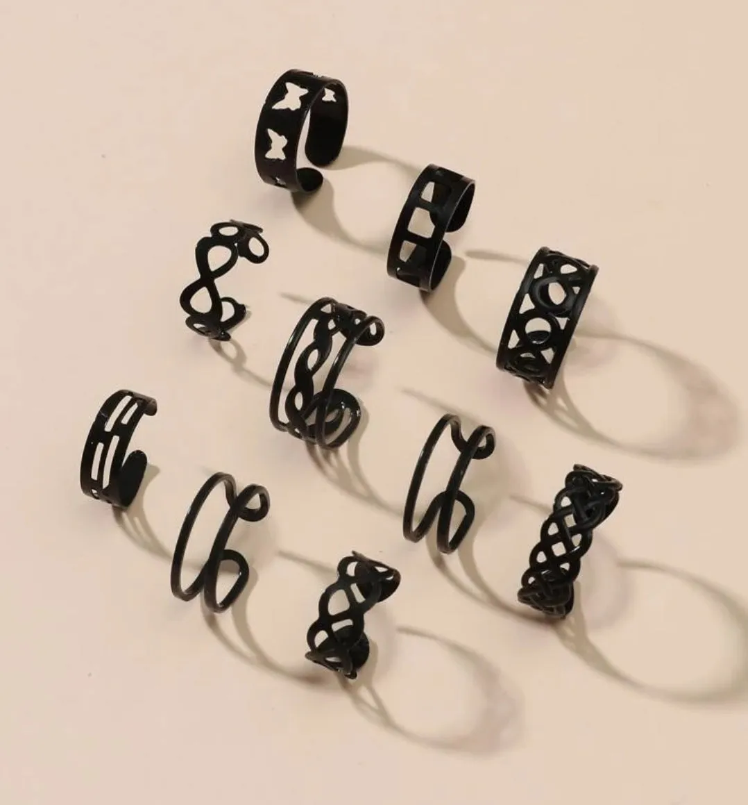 10 Pcs Hollow Out Rings.