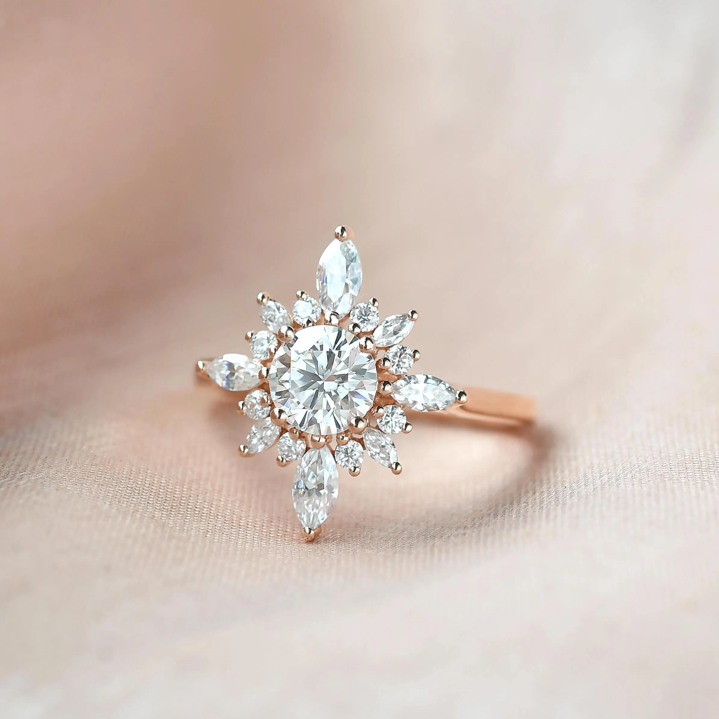 1.0ct Moissanite Floral Vintage Halo Ring