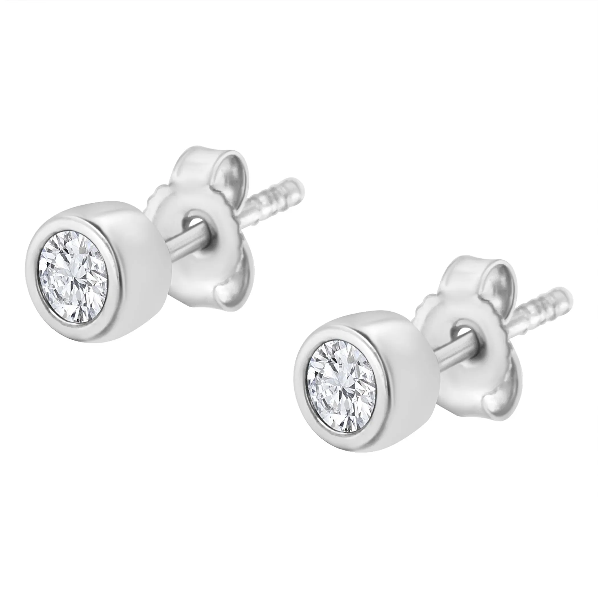 10K White Gold 1/5 Cttw Round Brilliant-Cut Near Colorless Diamond Bezel-Set Stud Earrings (H-I Color, I1-I2 Clarity)