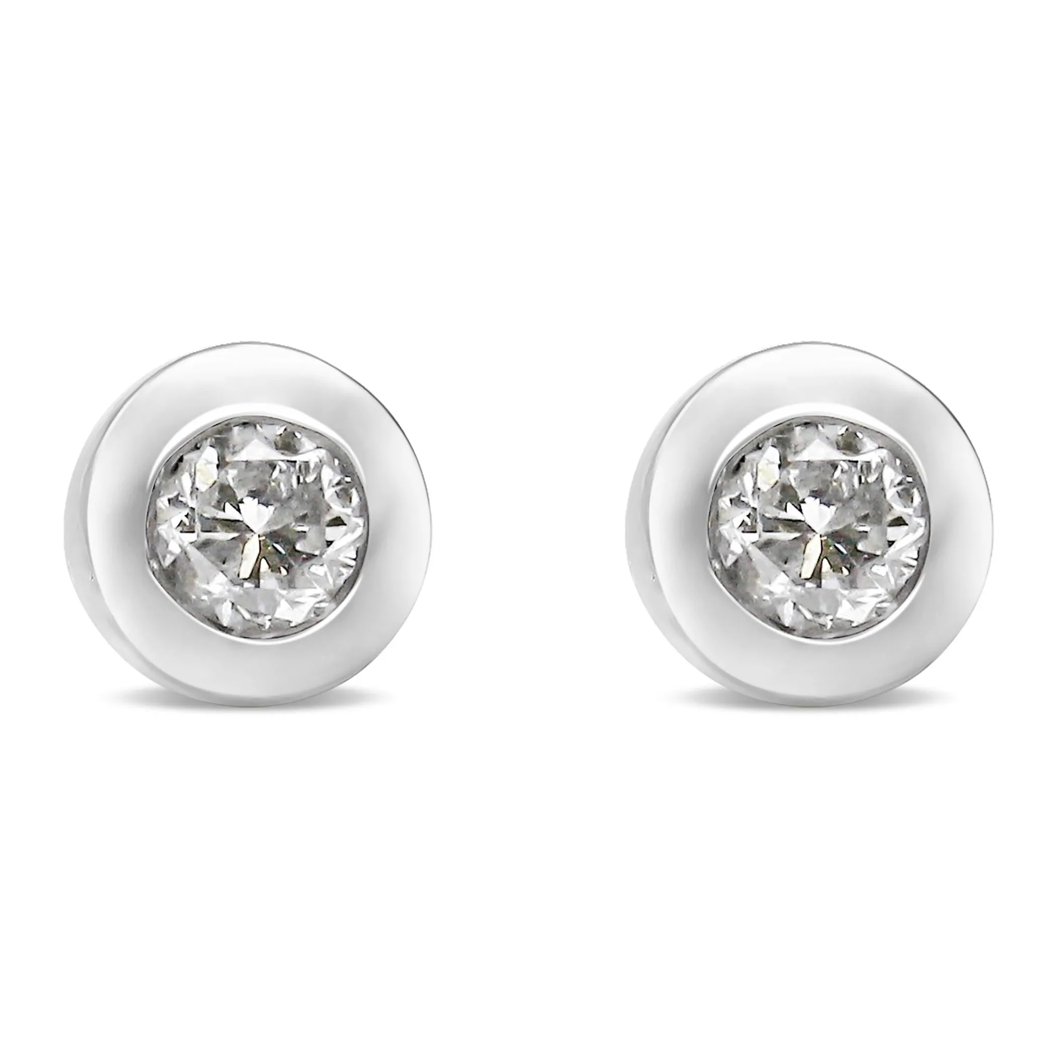 10K White Gold 1/5 Cttw Round Brilliant-Cut Near Colorless Diamond Bezel-Set Stud Earrings (H-I Color, I1-I2 Clarity)