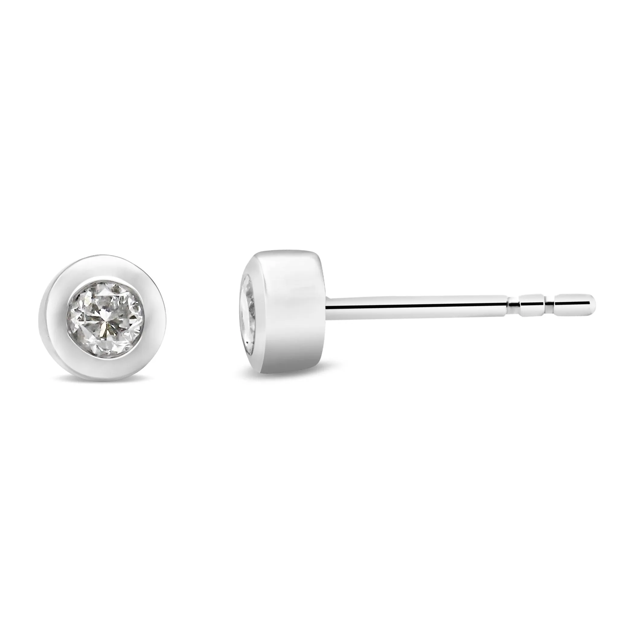 10K White Gold 1/5 Cttw Round Brilliant-Cut Near Colorless Diamond Bezel-Set Stud Earrings (H-I Color, I1-I2 Clarity)