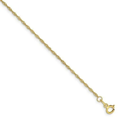 10KT YELLOW GOLD 1.10MM SINGAPORE ANKLET