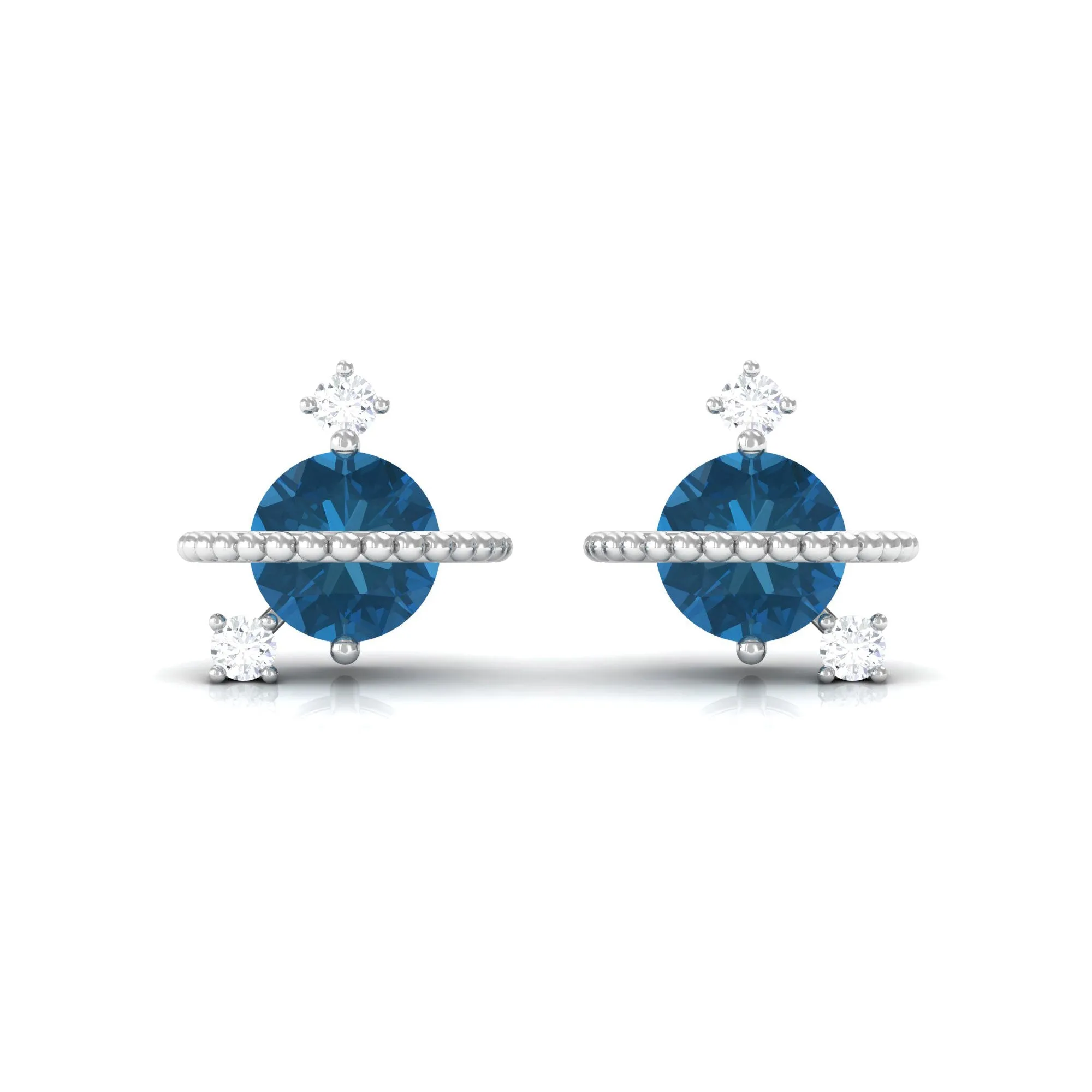 1.25 CT London Blue Topaz and Diamond Contemporary Stud Earrings