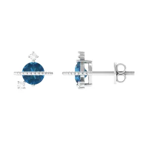 1.25 CT London Blue Topaz and Diamond Contemporary Stud Earrings