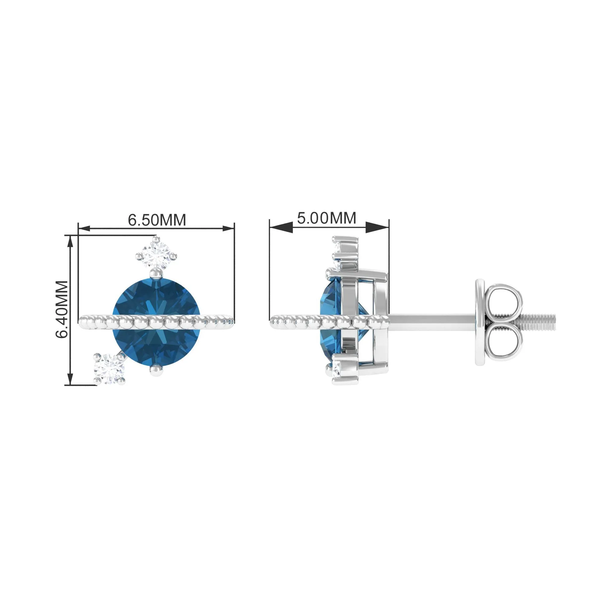 1.25 CT London Blue Topaz and Diamond Contemporary Stud Earrings