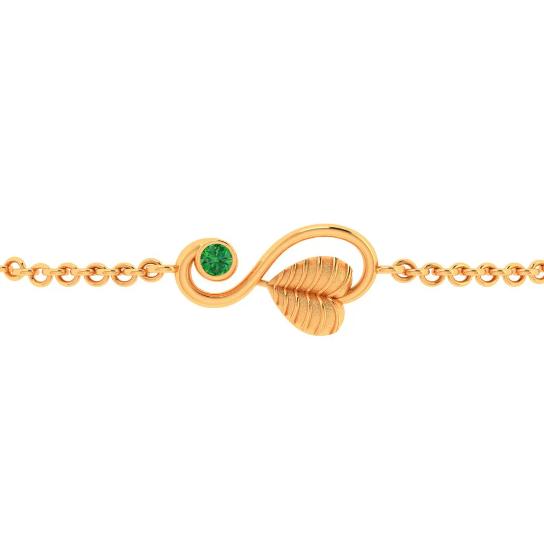 14k Gold Bracelet Leafy Kalka Style With Green Stone