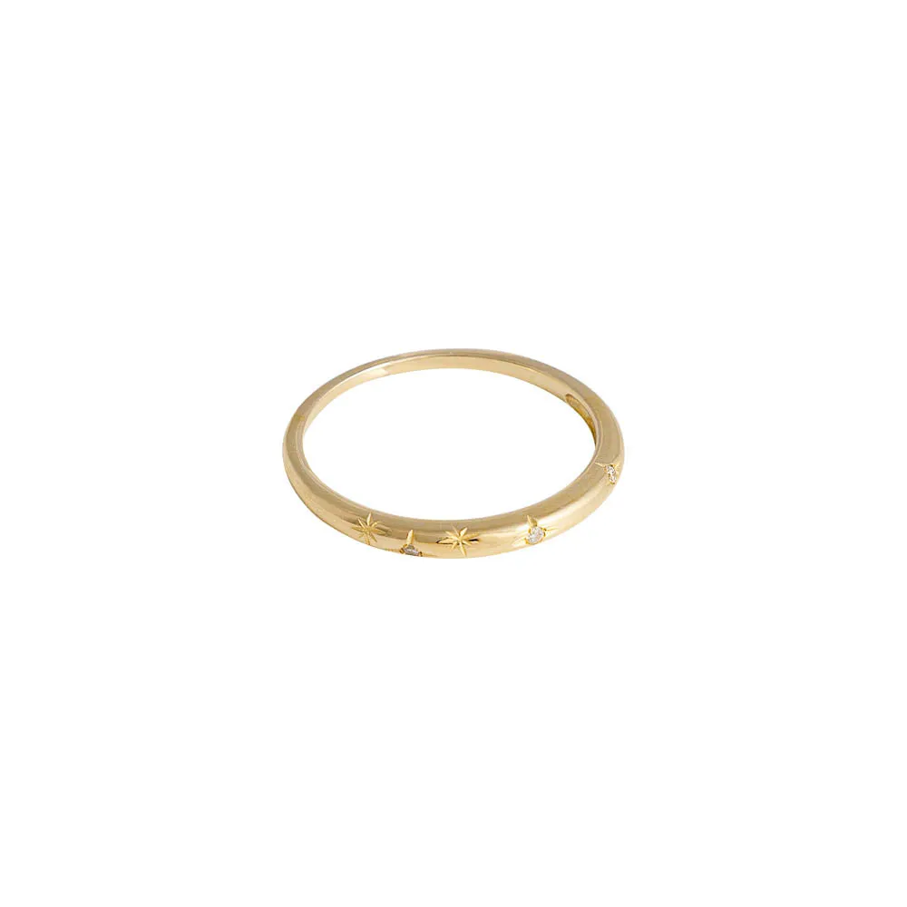 14K GOLD DIAMOND STARBURST STACKING RING