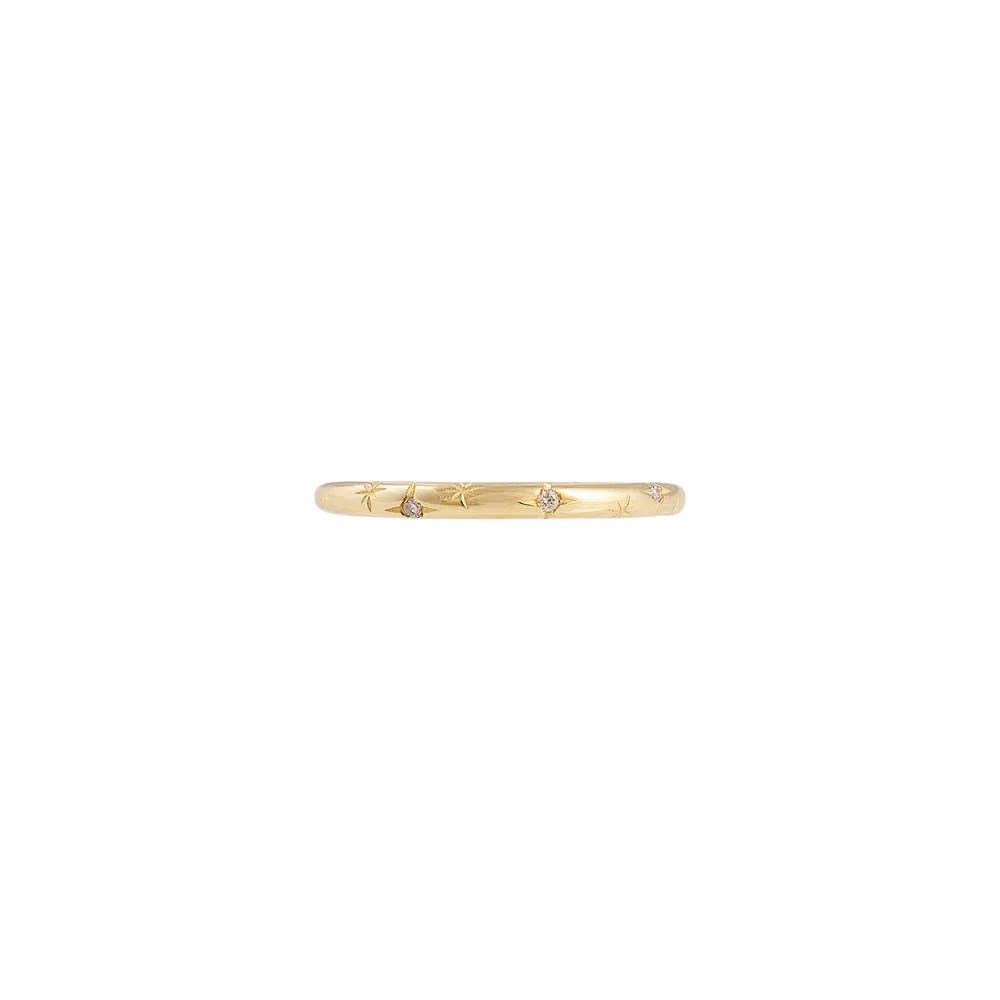 14K GOLD DIAMOND STARBURST STACKING RING