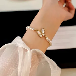 14K Gold-plated Exquisite Pearl Butterfly Bracelets