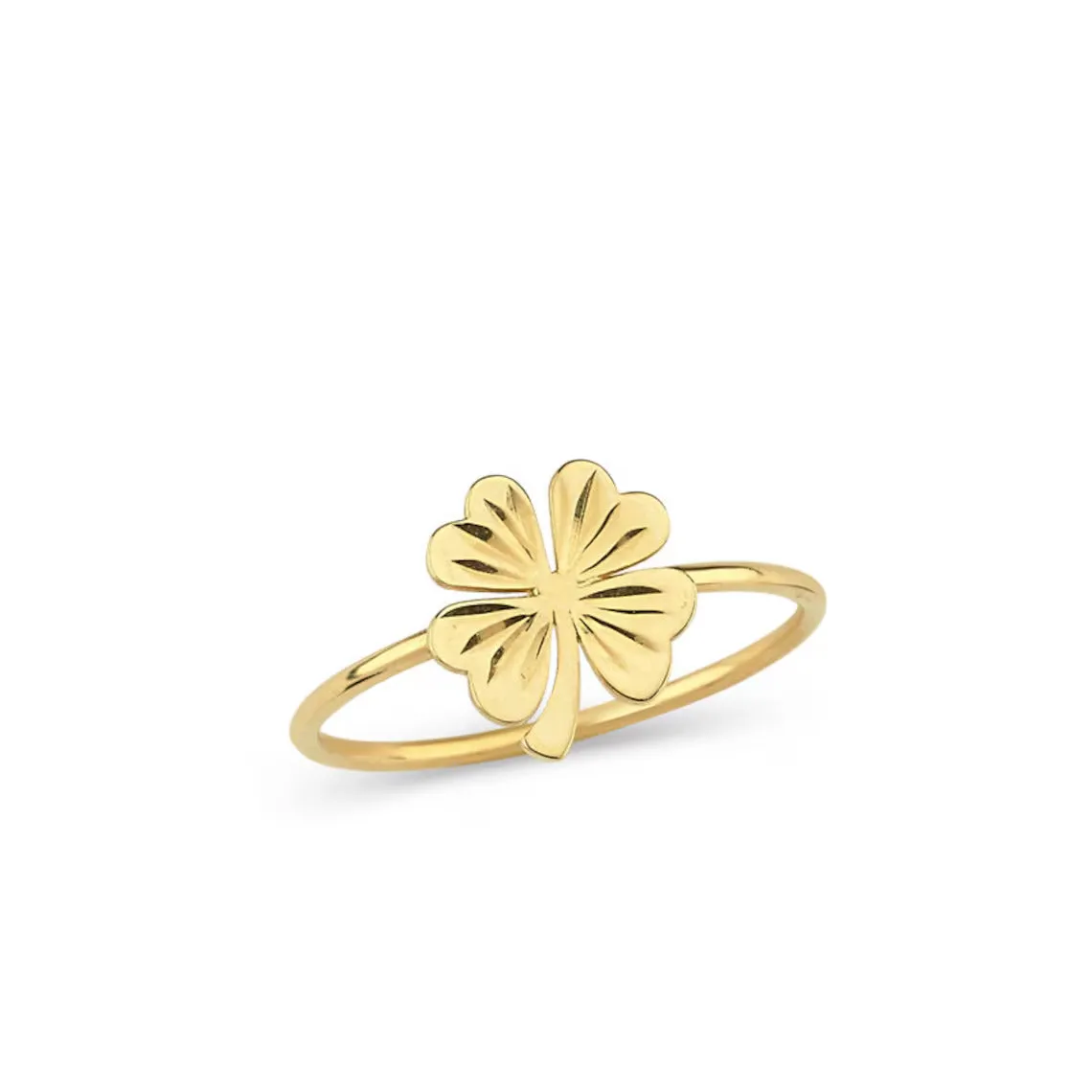 14k Gold Vermeil Four Leaf Clover Ring - Luck Charm Ring- Symbolic Flower Ring