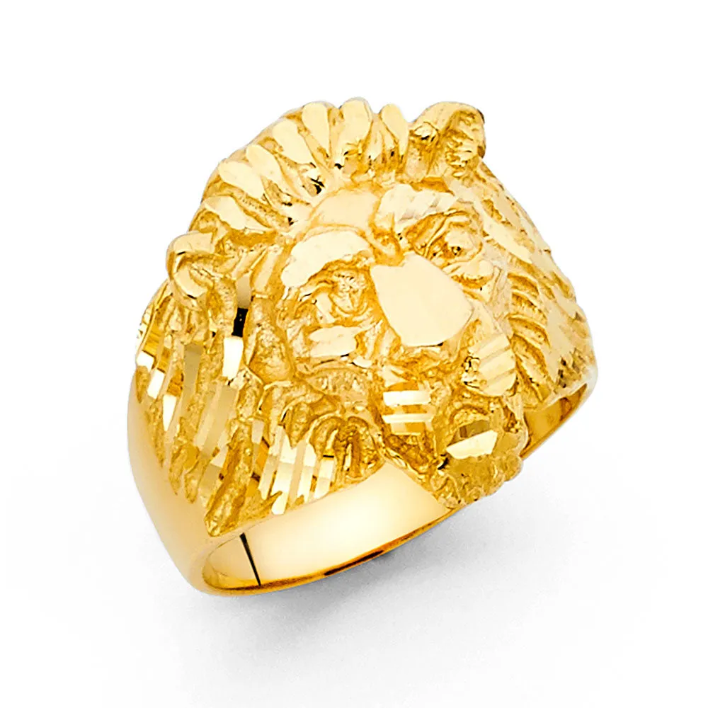 14K Solid Gold Lion Head Vintage Men's Ring