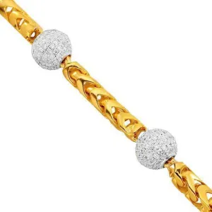 14K Solid Yellow Gold Mens Diamond Ball Bead Bracelet 7.00 Ctw