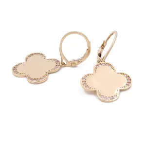 14K Yellow Gold Fashion Flowers with Cubic Zirconias Earrings