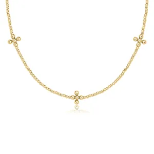 15" Choker Signature Cross Gold 2mm Bead Necklace