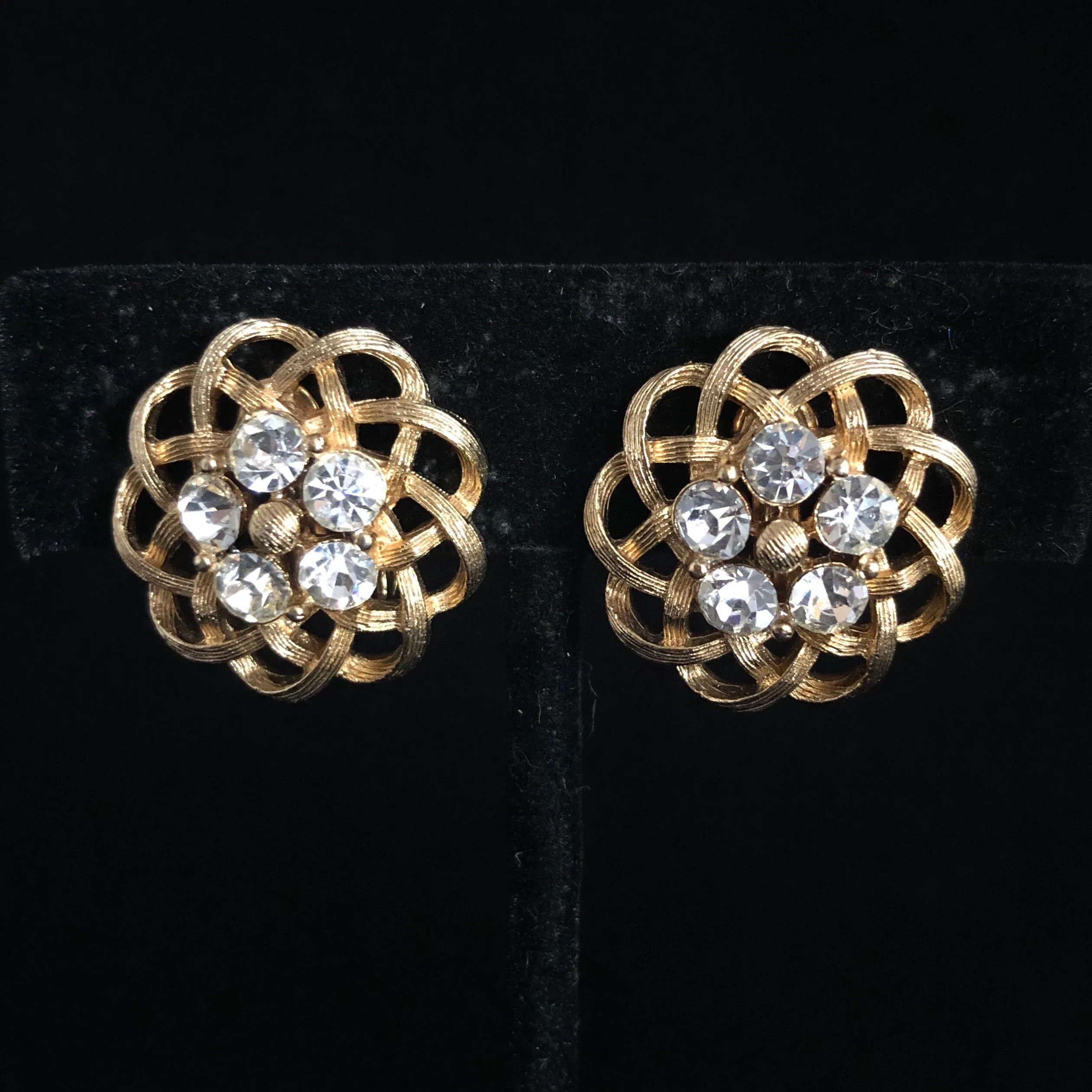 1960s Lisner Open Weave, Rhinestone Earrings