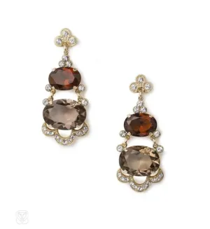 2-stone smoky quartz and Swarovski crystal earrings