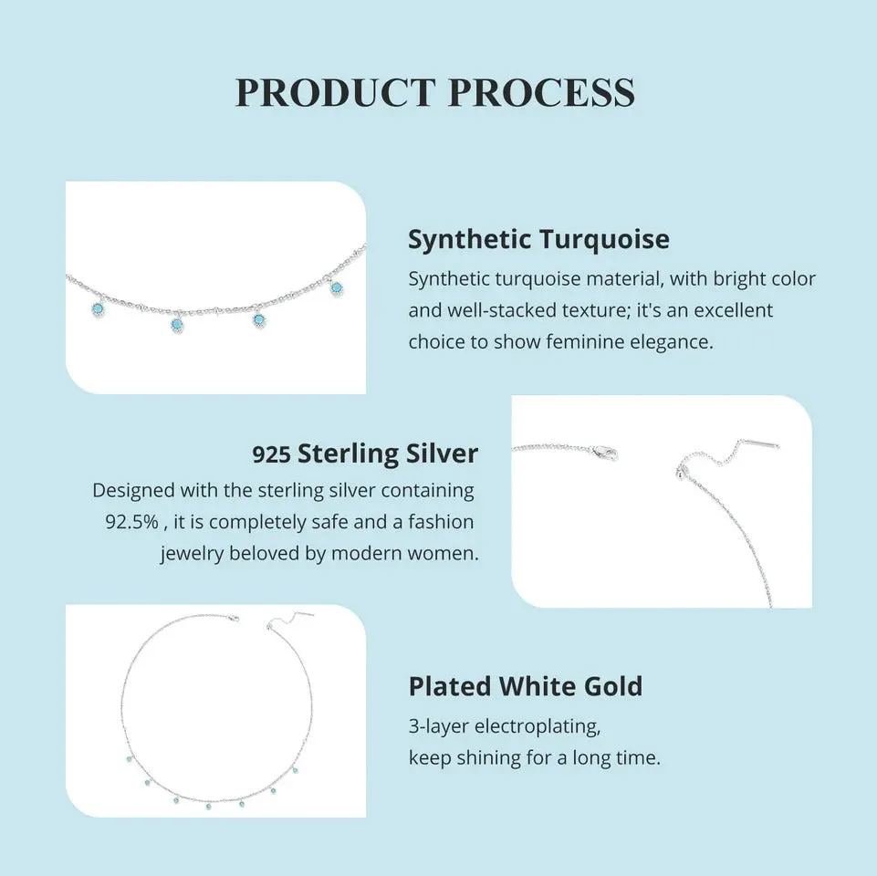 925 Sterling Silver Simple Clavicle Chain Chokers Turquoise Bead Necklace for Women Fine Jewelry Gift