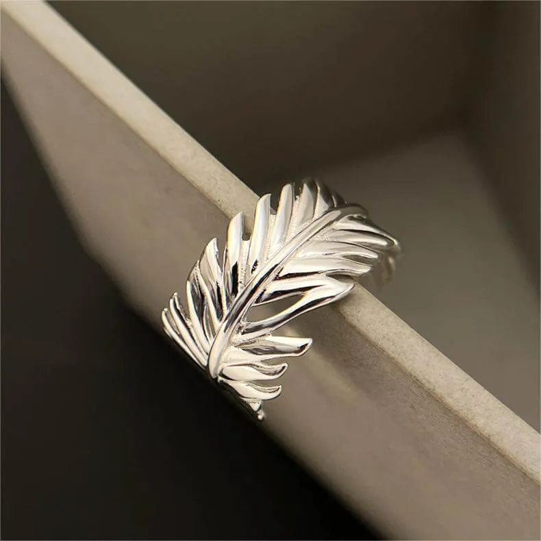 925 Sterling Silver Wide Palm Leaf Plain Ring