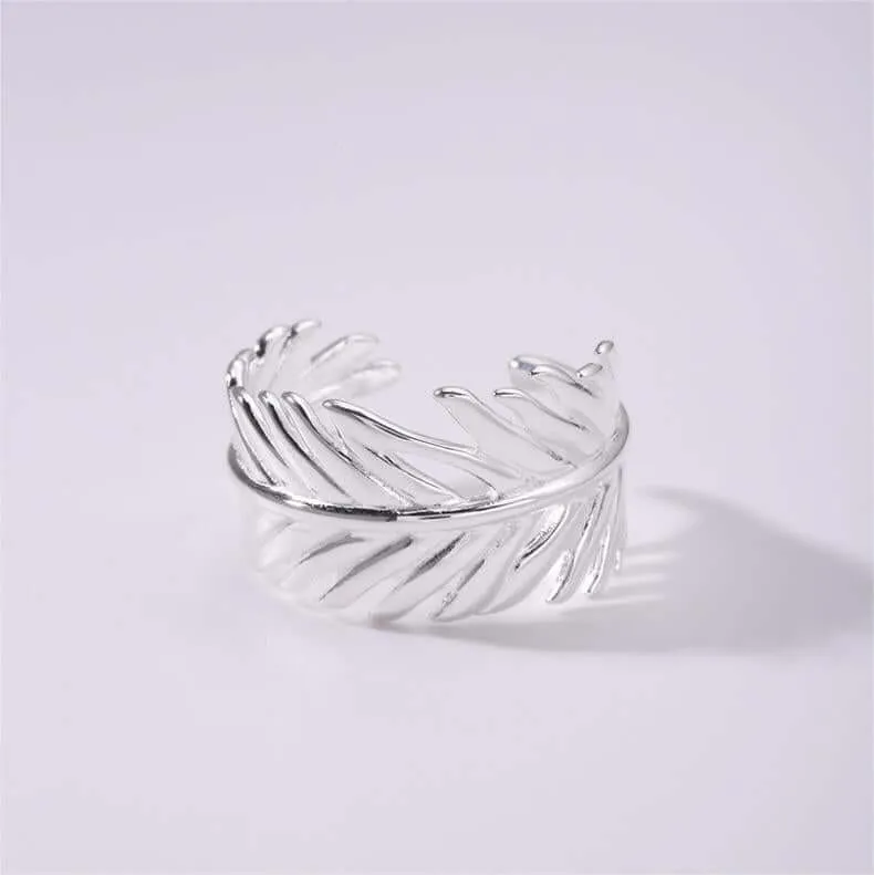 925 Sterling Silver Wide Palm Leaf Plain Ring