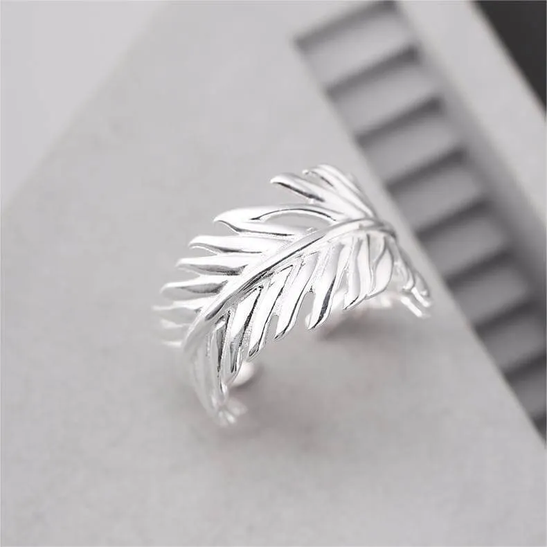 925 Sterling Silver Wide Palm Leaf Plain Ring