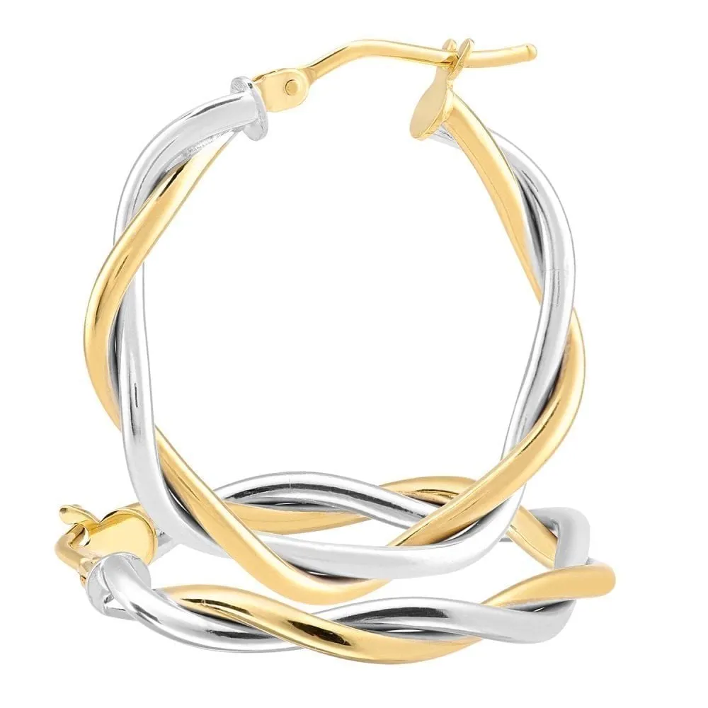 9ct Yellow and White Gold 20mm Hoop Earrings