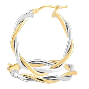 9ct Yellow and White Gold 20mm Hoop Earrings