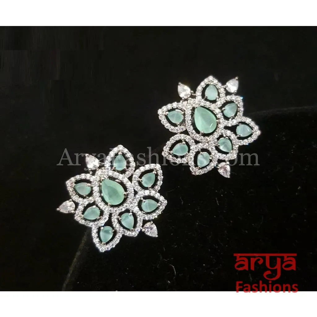 Abiha CZ Studs with Silver stones in Victorian Finish/ Ethnic Stud Earrings