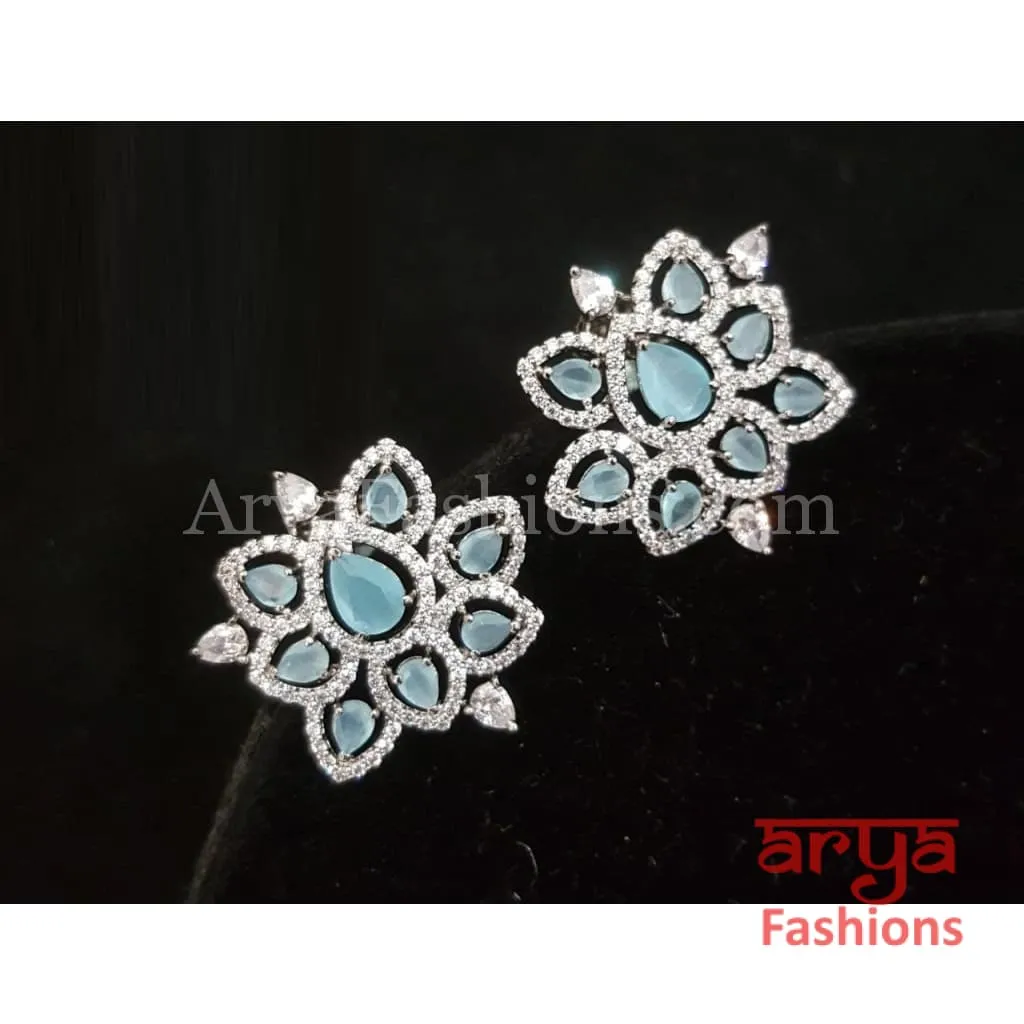 Abiha CZ Studs with Silver stones in Victorian Finish/ Ethnic Stud Earrings