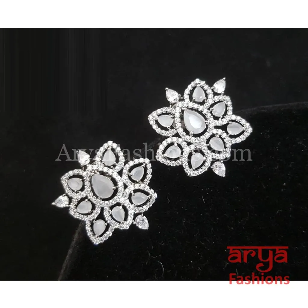 Abiha CZ Studs with Silver stones in Victorian Finish/ Ethnic Stud Earrings