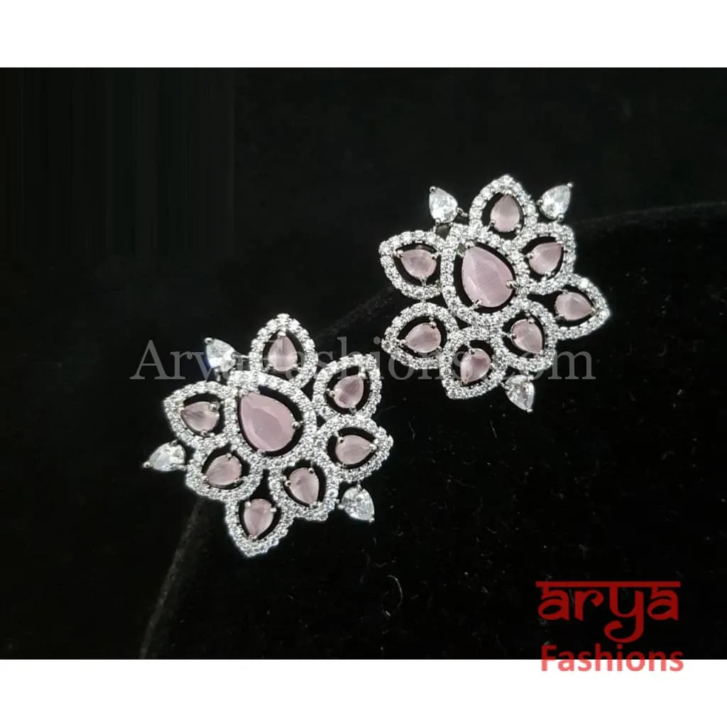 Abiha CZ Studs with Silver stones in Victorian Finish/ Ethnic Stud Earrings