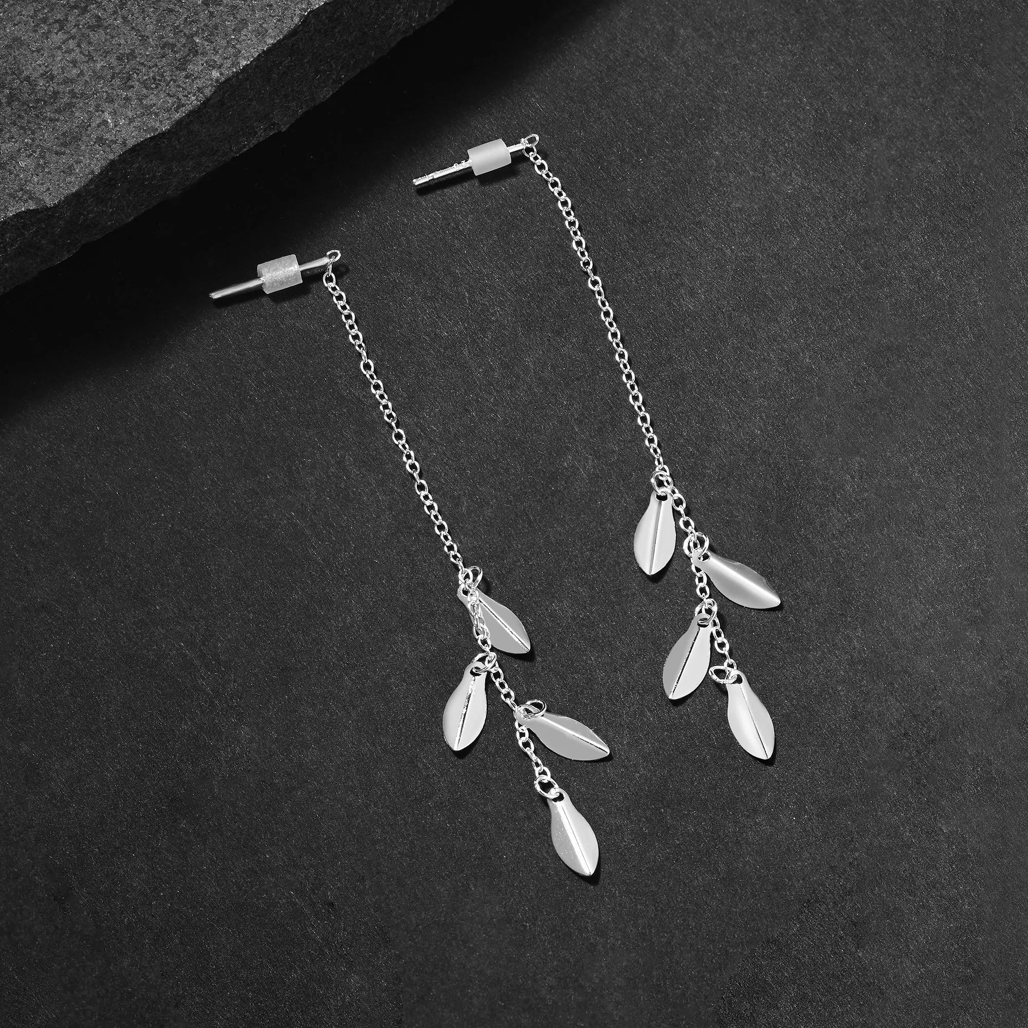 Accessorize London Women's 925 Sterling Silver Hallmark Leaf Drop Threader Earrings