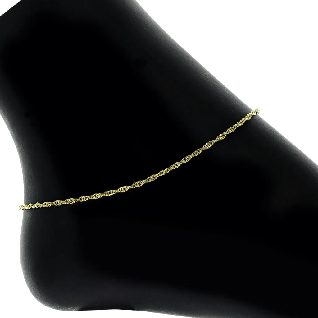 Adjustable Milano Twist Sterling Silver Anklet (Gold)