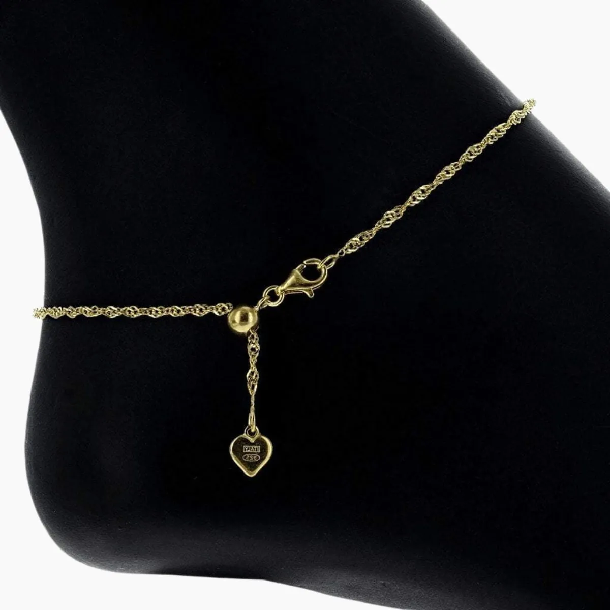 Adjustable Milano Twist Sterling Silver Anklet (Gold)