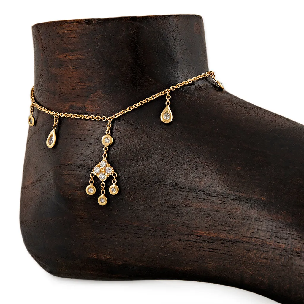 ALTERNATING TEARDROP   ROUND KITE DIAMOND SHAKER ANKLET