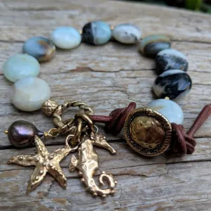 Amazonite Bracelet with Starfish and Seahorse Charms