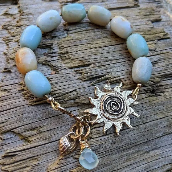 Amazonite, Sun & Heart Charm Bracelet