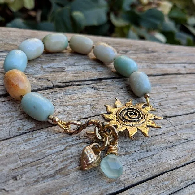 Amazonite, Sun & Heart Charm Bracelet