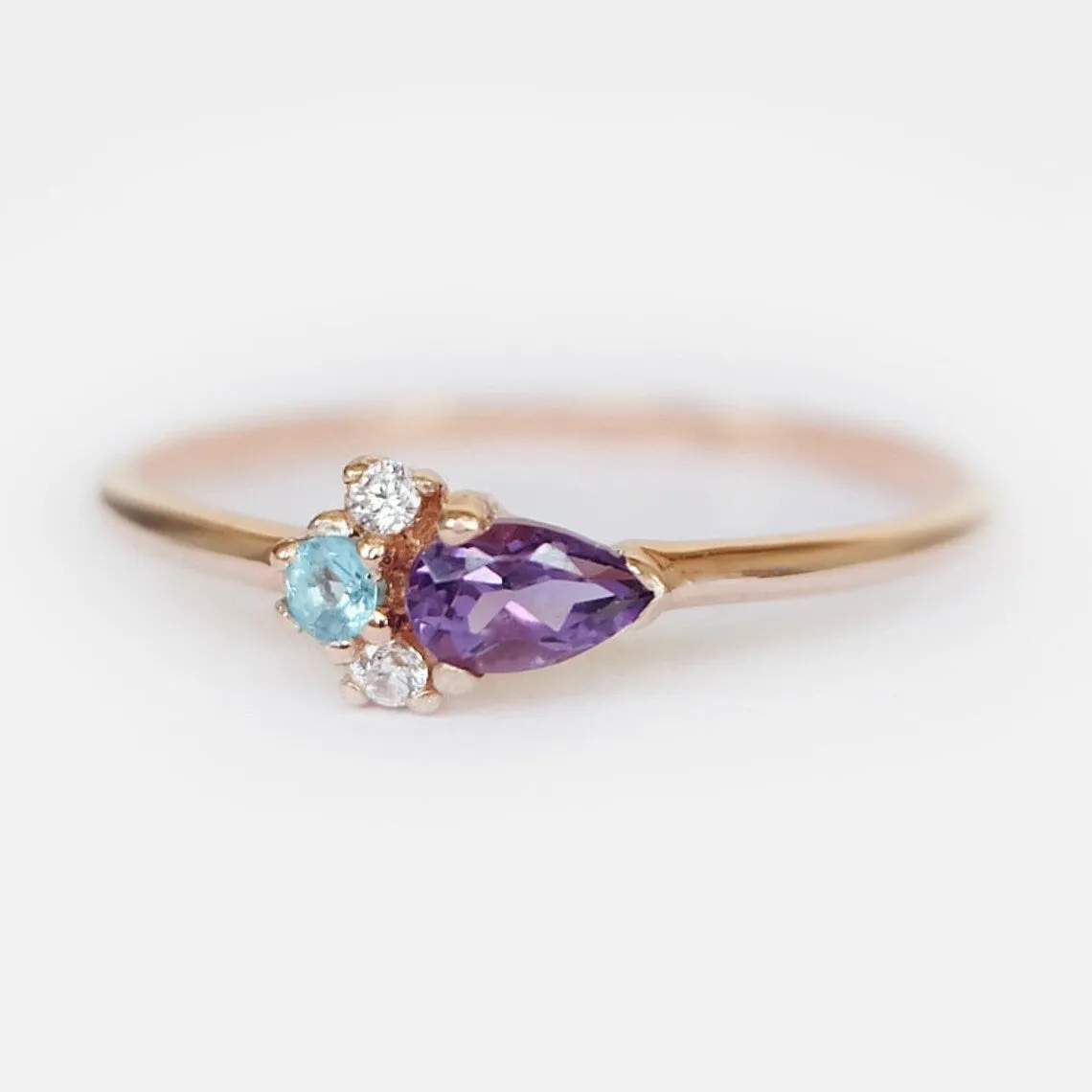 Amethyst and Blue Topaz Promise Ring - 14k Rose Gold Vermeil Statement Ring