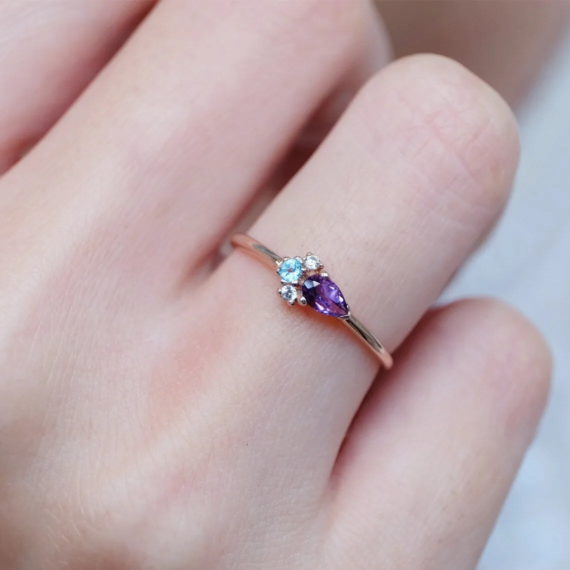 Amethyst and Blue Topaz Promise Ring - 14k Rose Gold Vermeil Statement Ring