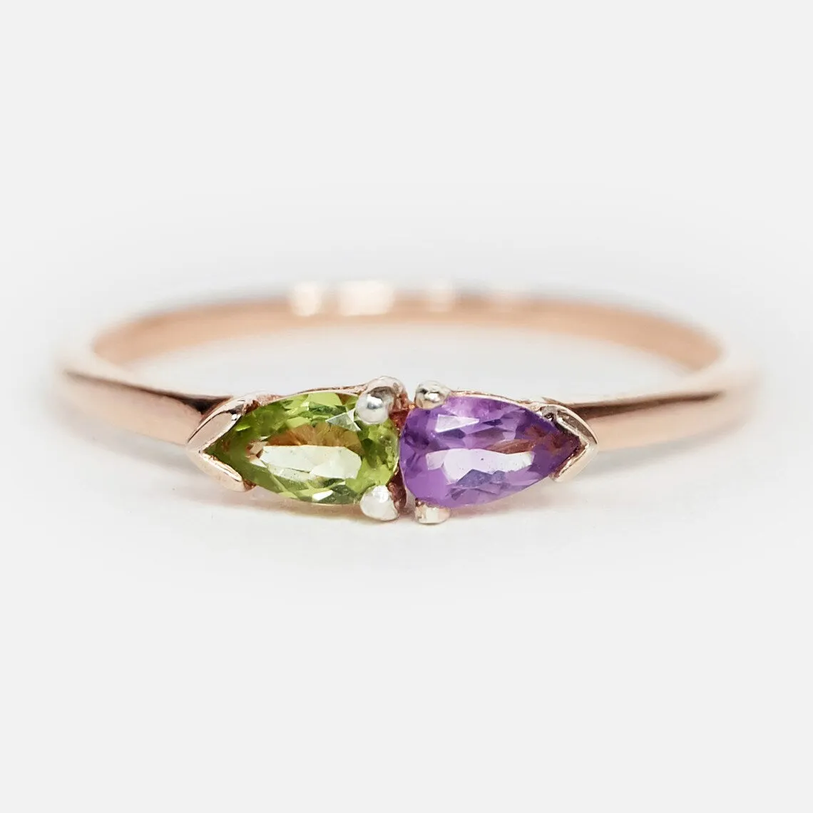 Amethyst And Peridot Dual Birthstone Rings - 14k Rose Gold Vermeil Rings