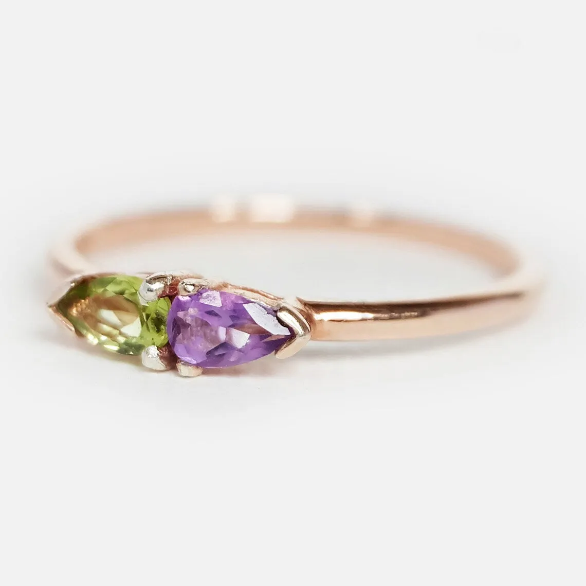 Amethyst And Peridot Dual Birthstone Rings - 14k Rose Gold Vermeil Rings