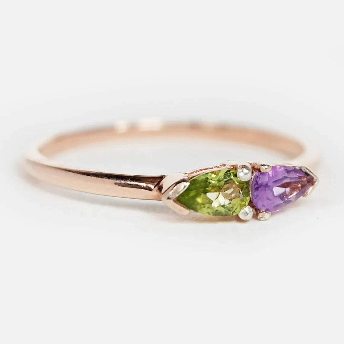 Amethyst And Peridot Dual Birthstone Rings - 14k Rose Gold Vermeil Rings