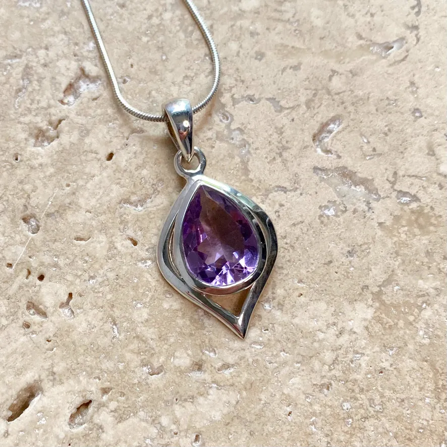 Amethyst Contemporary Teardrop Pendant - Ciara