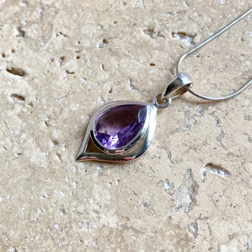 Amethyst Contemporary Teardrop Pendant - Ciara